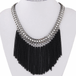 C090520160 Black dangling chain crystals statement necklace