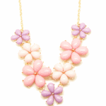 C09052620 Purple pink spring flowers korean statement necklace