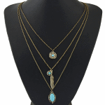 C10082539 Leave blue beads 3 layers long necklace online shop
