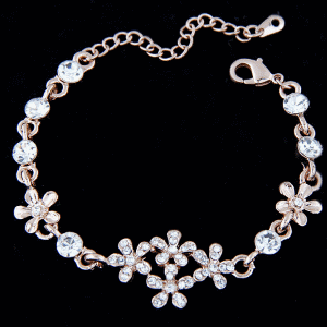 C10111689 Shiny crystals flowery gold bracelet malaysia shop - Click Image to Close