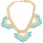 P109532 Blue triangle beads korean gold statement necklace