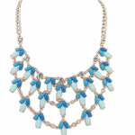 P110661 Blue teardrop charm korean layers statement necklace