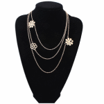 P115054 Flower charm gold layers long necklace accessories shop