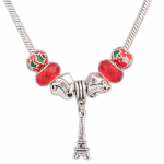 P117024 Eiffel tower paris red bead charm korean short necklace