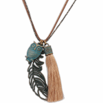 P118794 Owl leave bohemian vintage long necklace accessories
