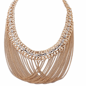 P121672 Gold dangling shiny crystals chain statement necklace - Click Image to Close