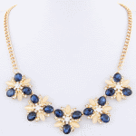 C091006145 Navy blue shiny crystals beige flower choker necklace