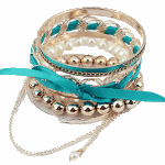 P89897 Blue ribbon pearl beads korean bangle wholesale shop