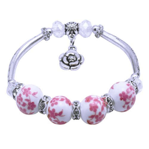 A-HP-TC005-008 Pinkish Bead Elegant Elastic Charm Bracelet - Click Image to Close