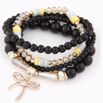 C08072550 Ribbon gold black beads elastic korean bracelet