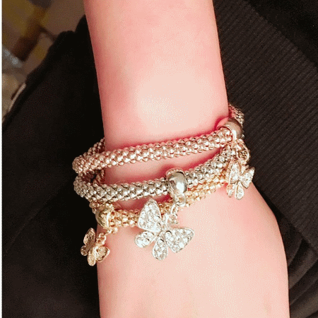 C100922124 Shiny butterfly charms elastic charm bracelet