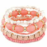C10123605 Pink peach elastic beads gold elastic bracelet shop