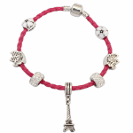 P119965 Pink paris eifffel tower crystal charms korean bracelet