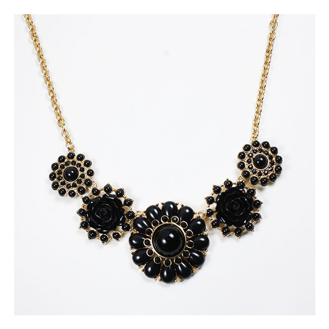 A-OSD-201310 Black Flower Enchanted Necklace Boho Style