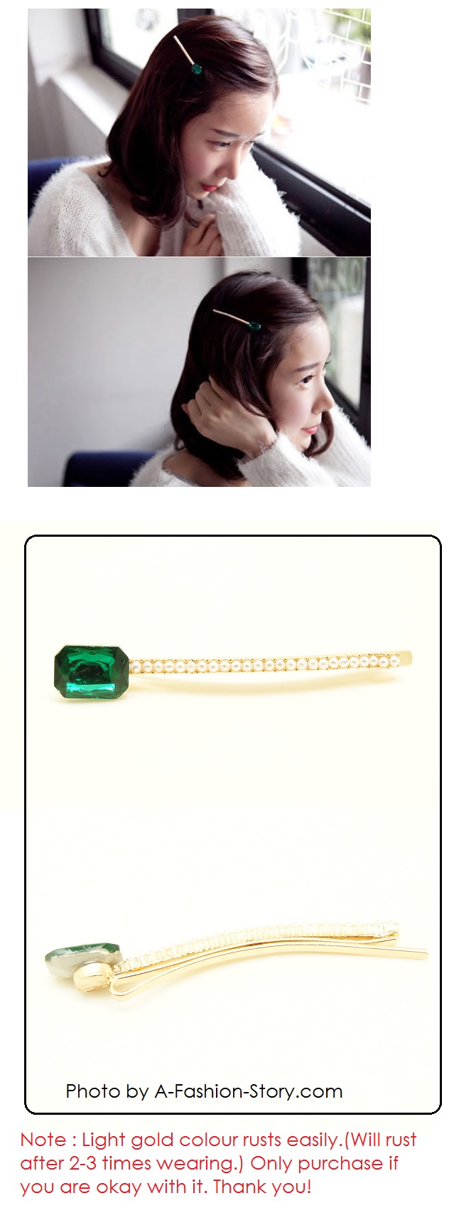 A49624G Green crystal hairpin hair accessories malaysia shop