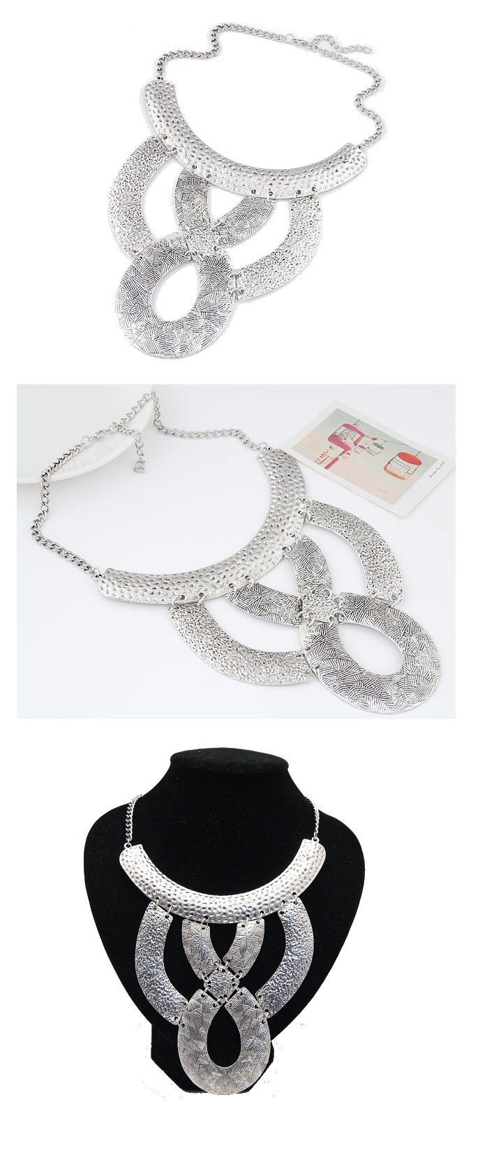 C015074279 Antique silver elegance korean statement necklace