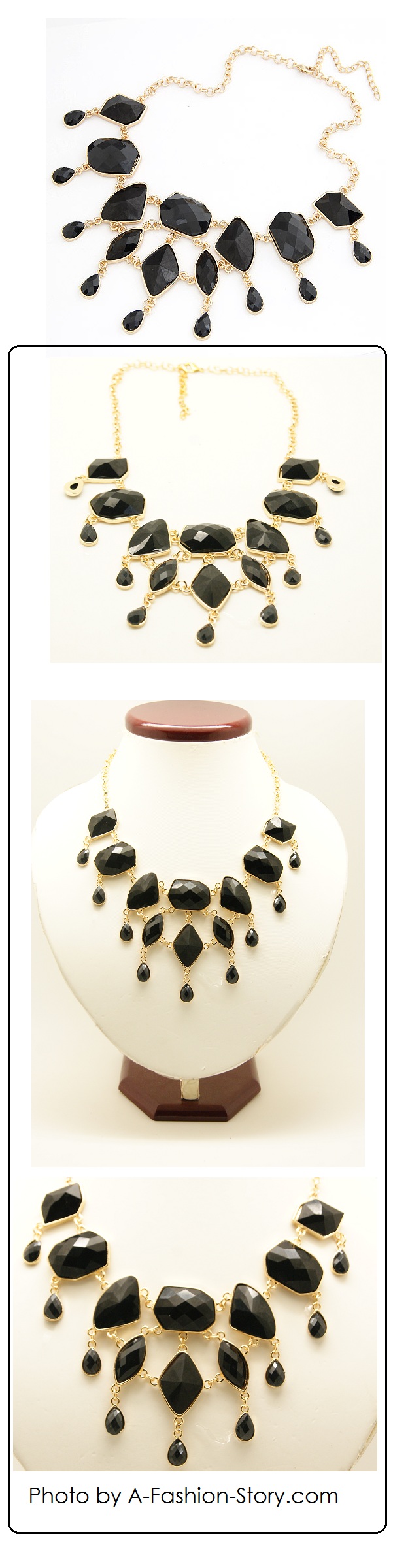 C11053070 Black dangling beads crystals korean choker necklace