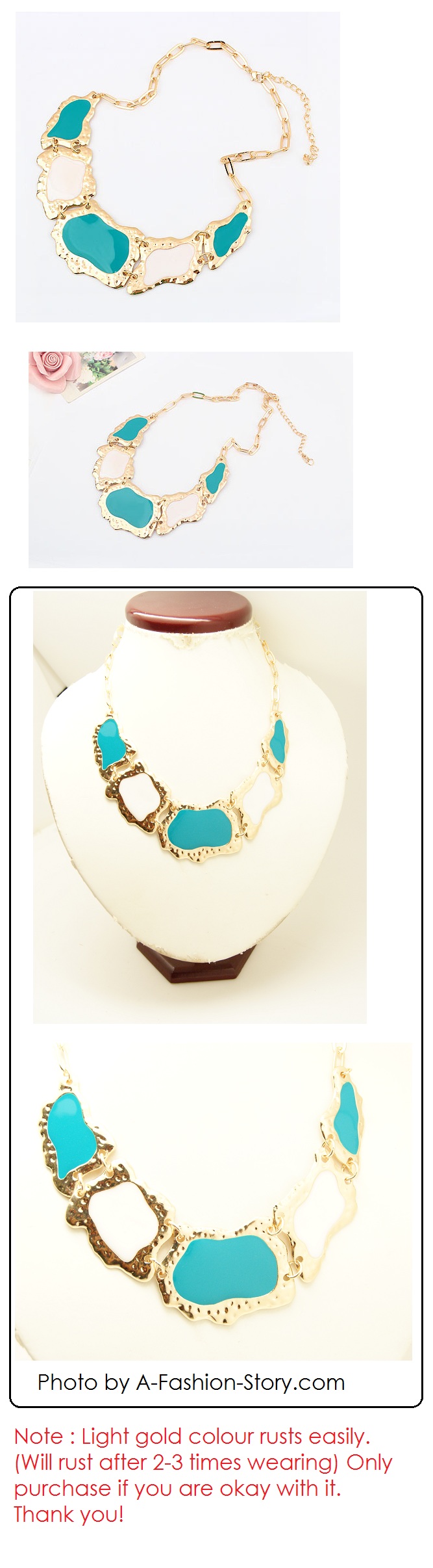 P90401 Light gold blue white short necklace wholesale jewelry