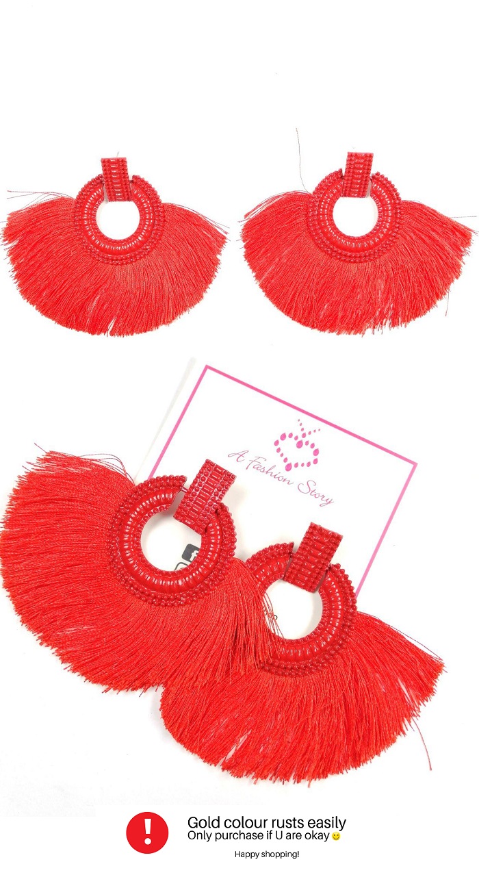 A-SD-XL113251-1 Red Classic Square Circle Statement Earstuds