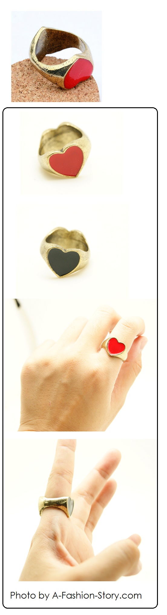 P89753 Red black heart vintage korea chunky ring online shop