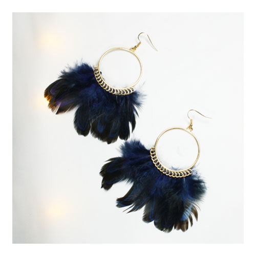 p129073 Blue Black Feather Exotic Fashion Style Earrings